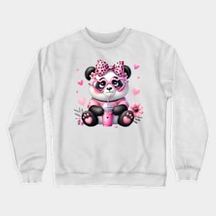 Valentine Panda Bear Drinking Ice Cream Crewneck Sweatshirt